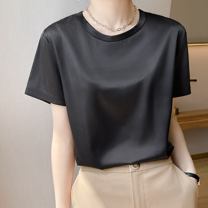 Blouse à manches courtes en satin pour femmes Chic und Stil