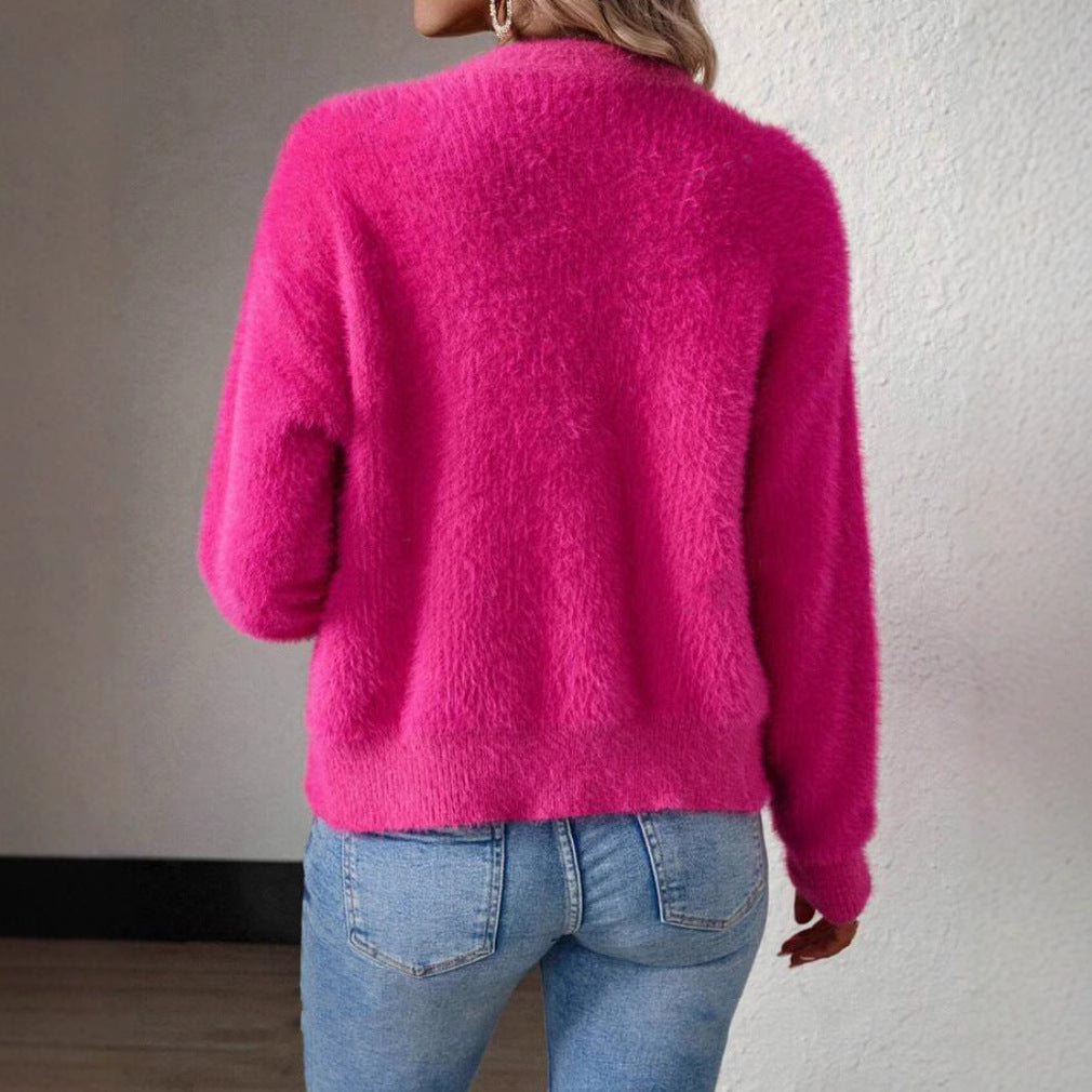 Dames Pull-over Doux à Col V avec Détail de Bouton Chic und Stil