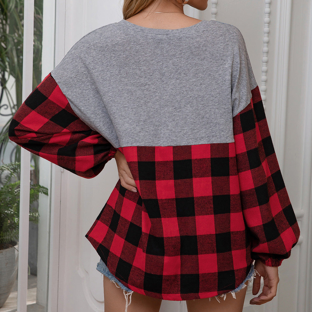 Pull oversized décontracté pour femmes avec motif à carreaux et manches volumineuses Chic und Stil