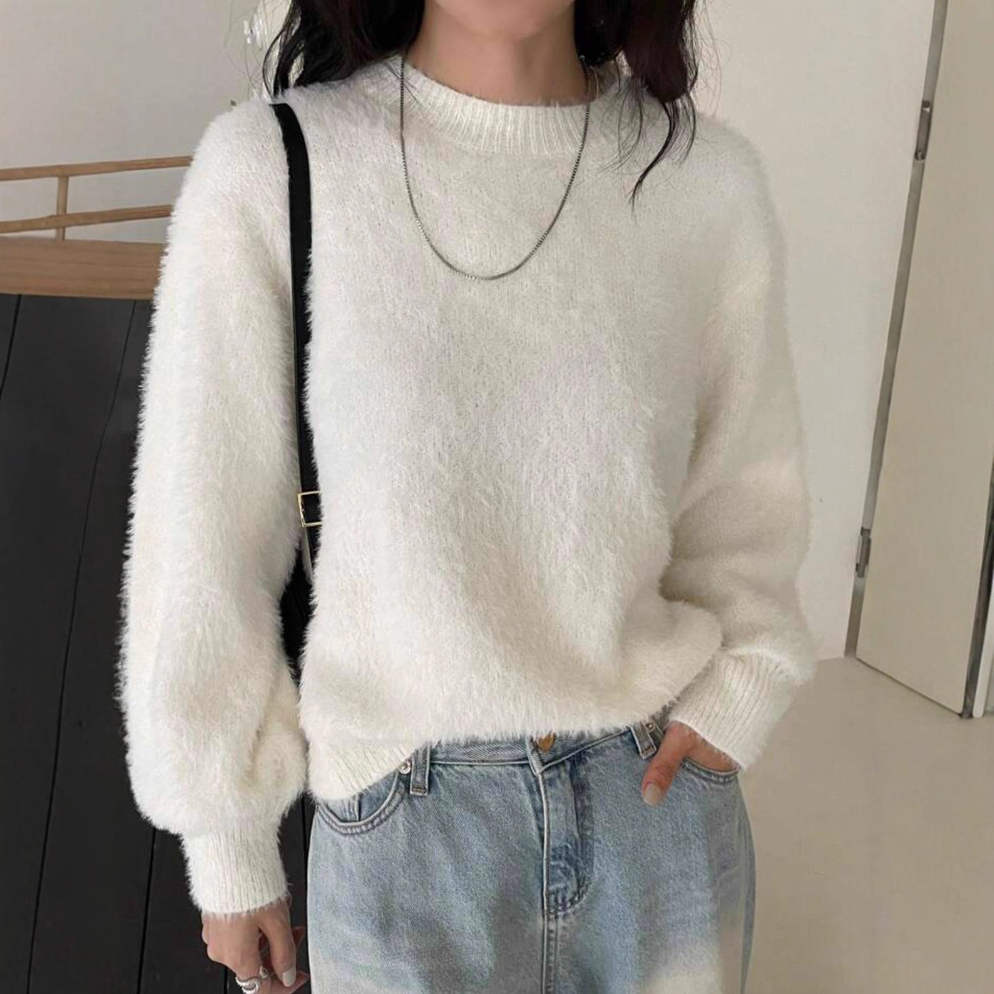 Dames Pull Douillet Tendance à Coupe Largue Chic und Stil