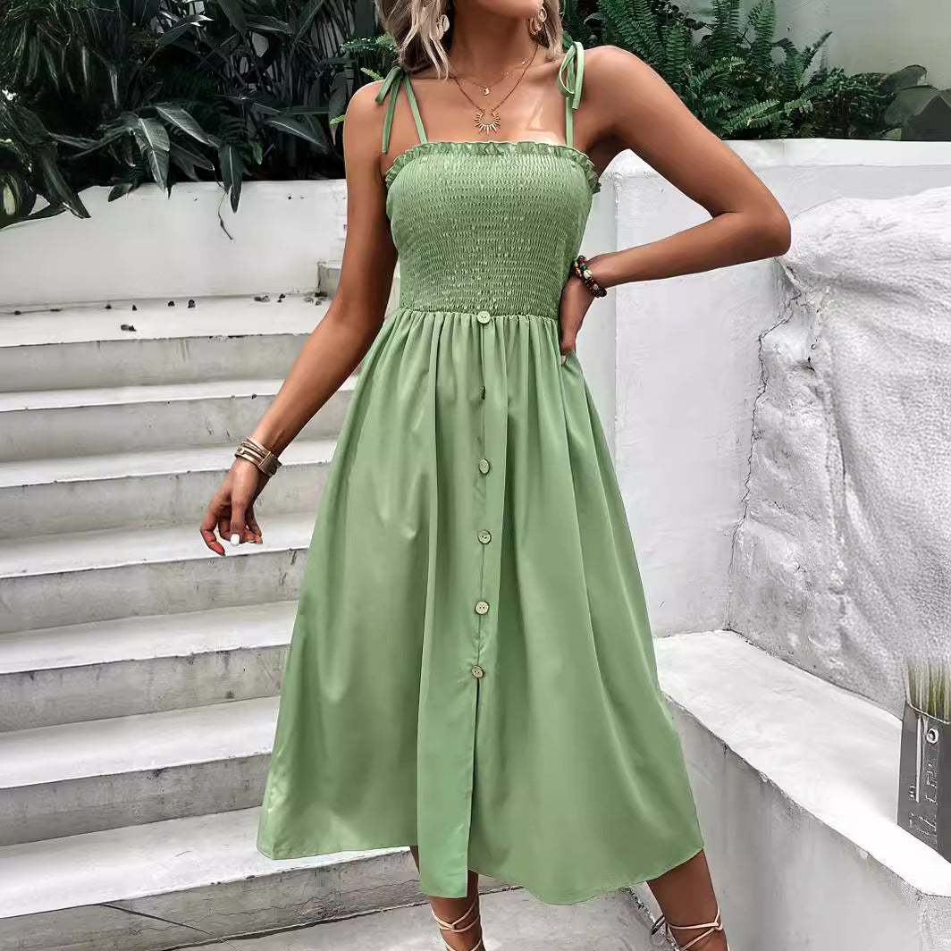 Robe midi pour femmes avec haut élastique et nœud à la taille Chic und Stil