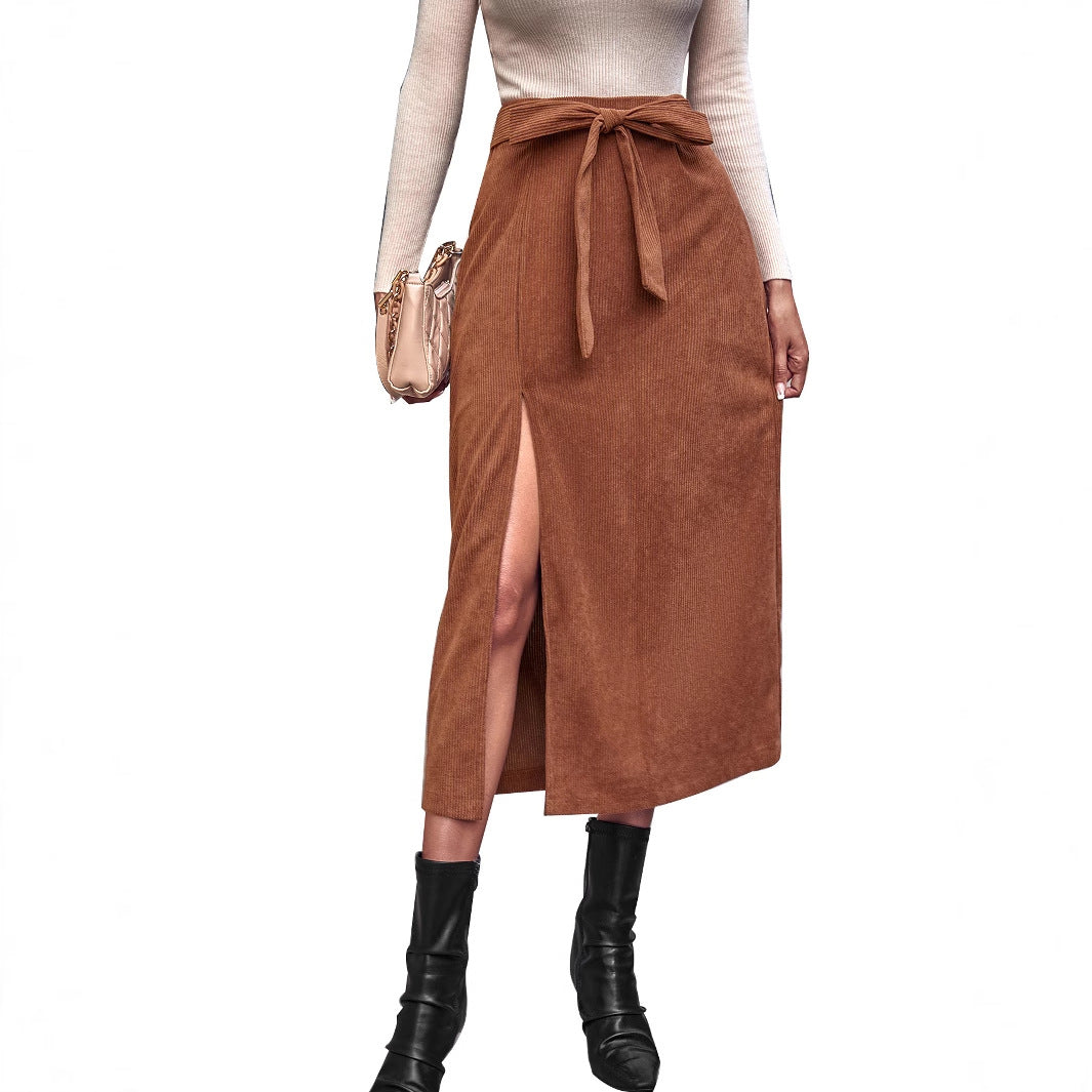 Jupe maxi pour femmes avec fente latérale et ceinture à nouer Chic und Stil