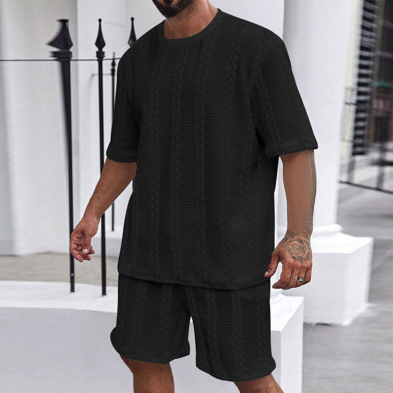 Hommes ensemble en tricot confortable avec haut court et shorts Chic und Stil