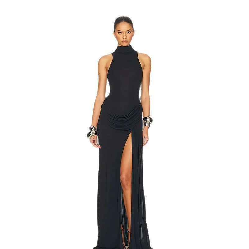 Femmes Robe maxi élégante avec col haut et fente latérale Chic und Stil