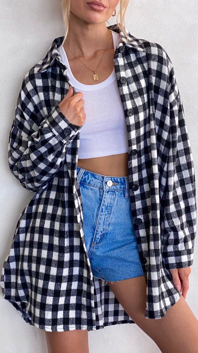 Chemise en flanelle pour femmes avec motif à carreaux et coupe décontractée Chic und Stil