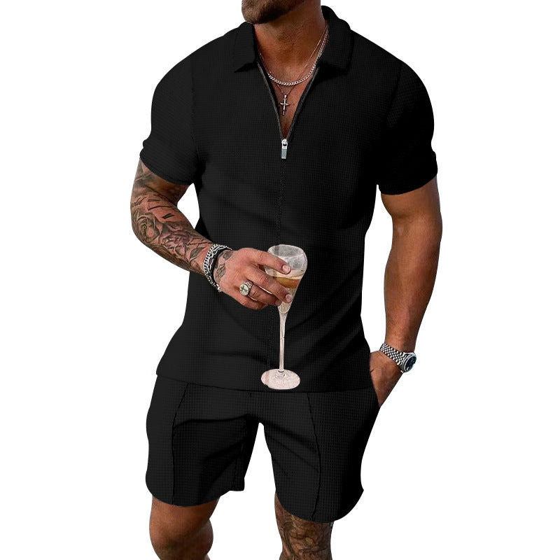 Hommes costume à manches courtes tendance en coton structuré Chic und Stil