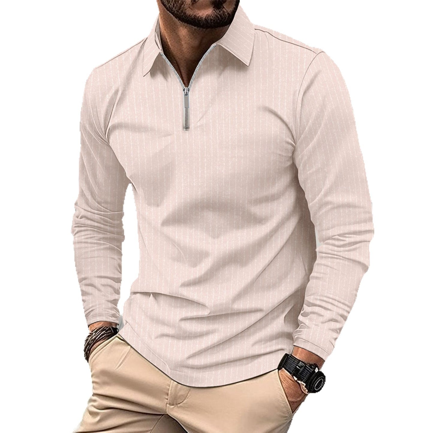 Chemise à manches longues élégante pour hommes avec fermeture éclair et fines rayures Chic und Stil