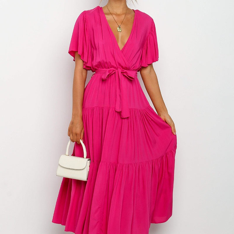 Robe maxi fluide pour femmes avec lien à nouer et manches papillon Chic und Stil
