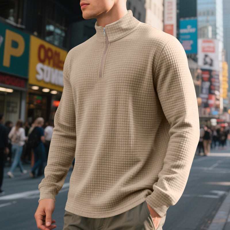 Pull pour hommes en polaire avec col montant, fermeture éclair et design structuré Chic und Stil