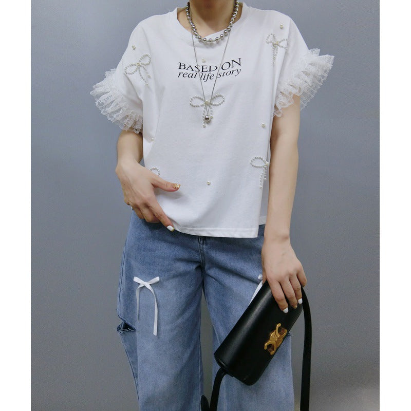 T-shirt graphique de loisirs à manches volantes pour femmes Chic und Stil