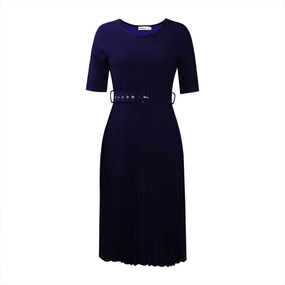 Robe plissée pour femmes avec ceinture cintrée et manches courtes Chic und Stil