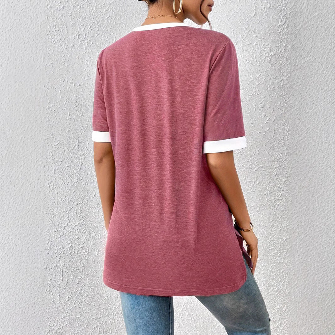 T-shirt pour femmes à décolleté en V avec des accents tendance et une coupe confortable Chic und Stil