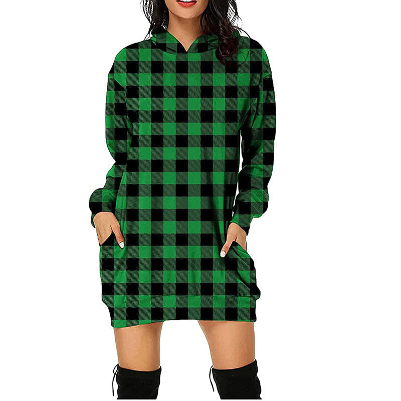 Robe à capuche pour femmes avec motif à carreaux et poches latérales pratiques Chic und Stil