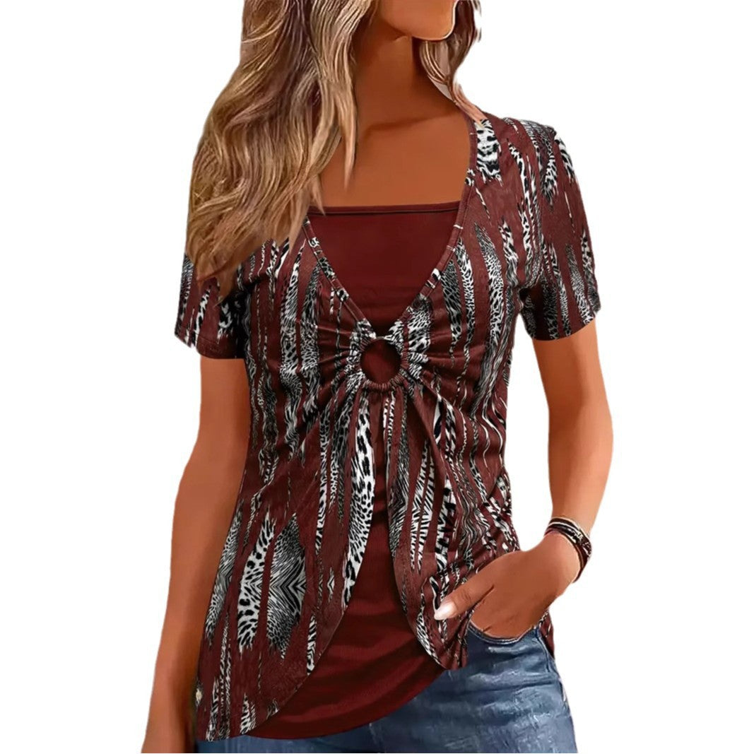 Blouse courte à manches courtes tendance pour femmes avec détail de nœud Chic und Stil