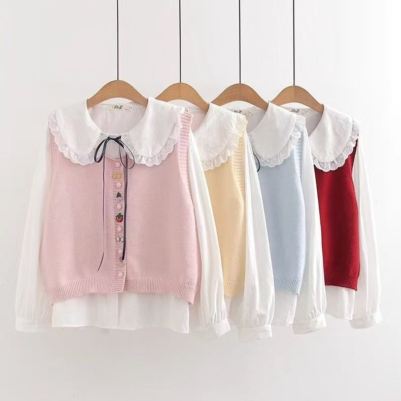 Blouse en tricot pour femmes avec col décoratif et appliqués faits main Chic und Stil