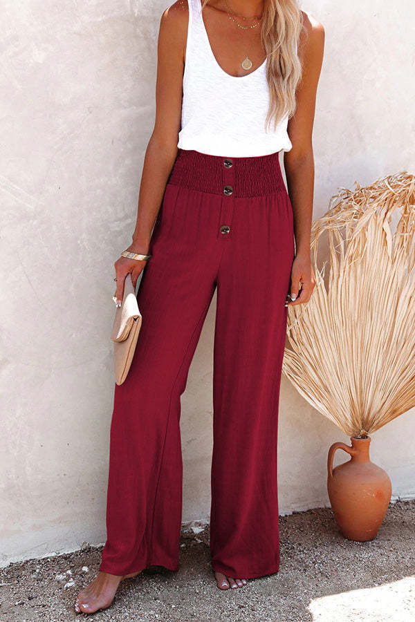 High-waisted wide-leg pants for women with decorative button detail and elastic waistband Chic und Stil