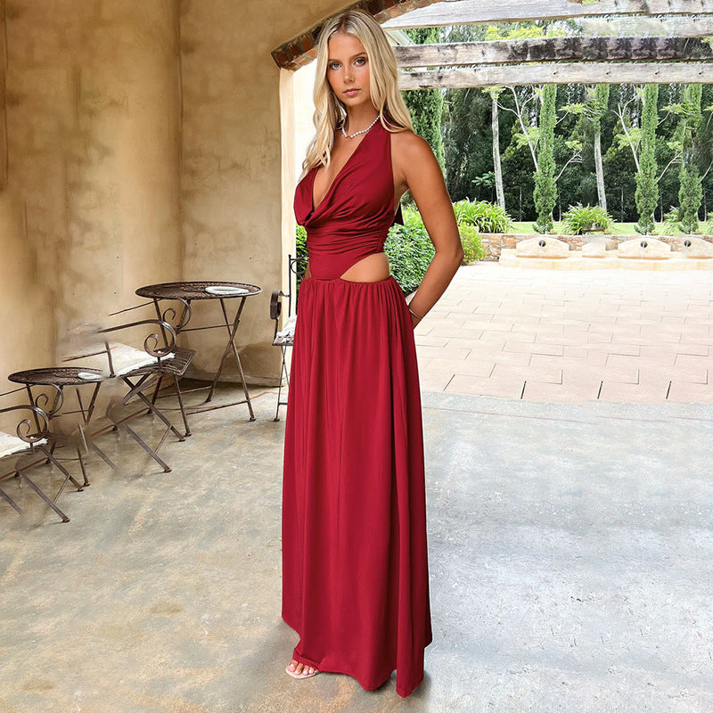 Robe maxi à dos nu découpé pour femmes Chic und Stil