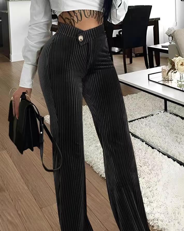 Ladies Elegant Pleated Pants with Button Details Chic and Style