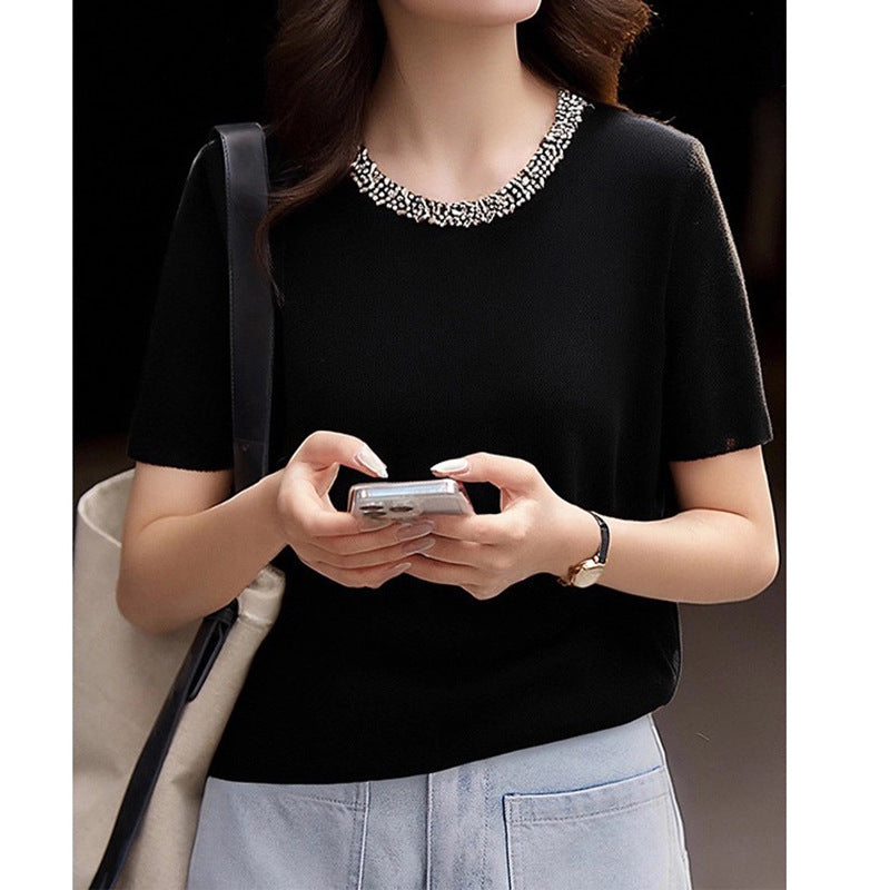 Blouse à col orné à manches courtes pour femmes Chic und Stil