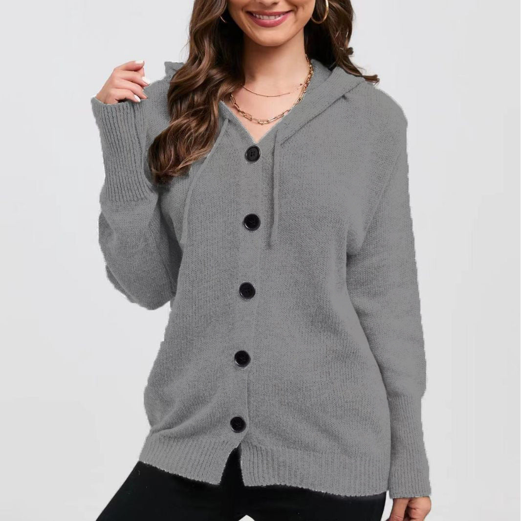 Dame cardigan à capuche avec des détails de bouton pratiques Chic und Stil