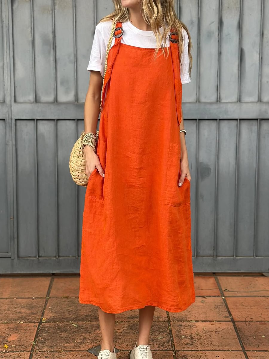 Robe en lin décontractée pour femmes avec poches pratiques et bretelles ajustables Chic und Stil