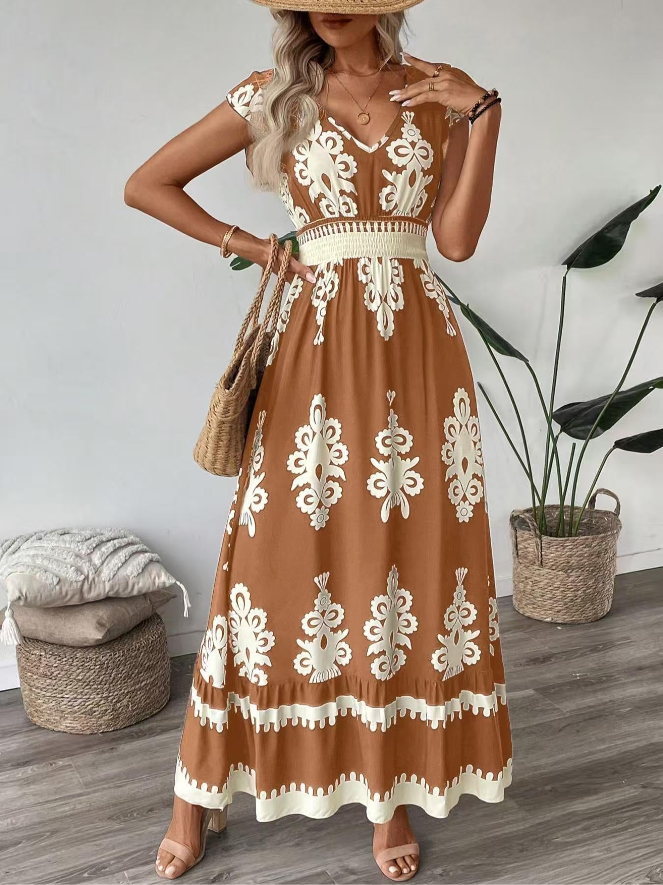 Women's Bohemian Floral Maxi Dress with Smock Waist Chic and Style