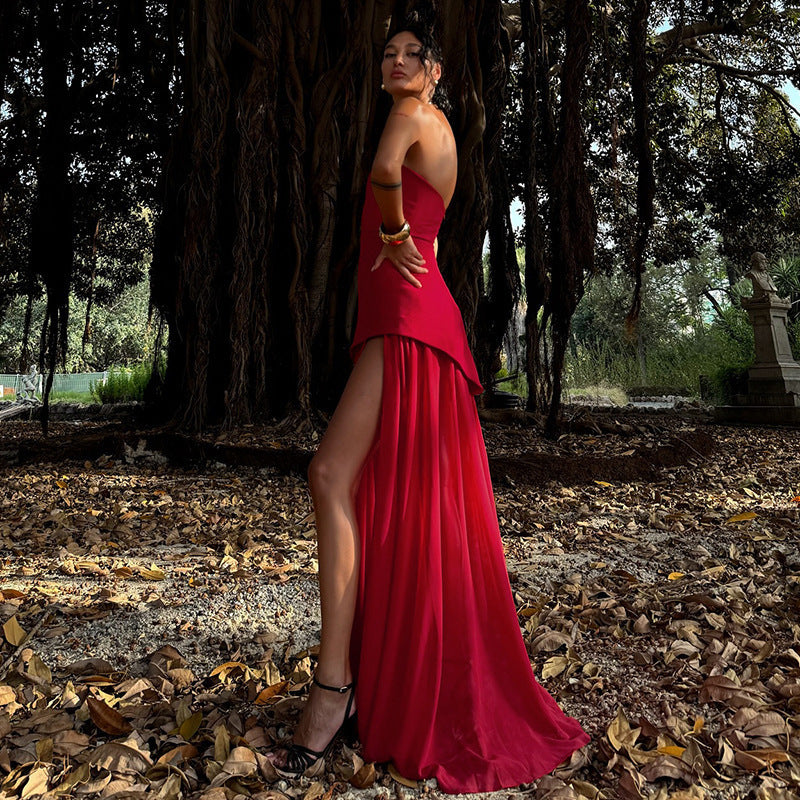 Robe maxi sans manches pour femmes avec fente haute et décolleté choker élégant Chic und Stil