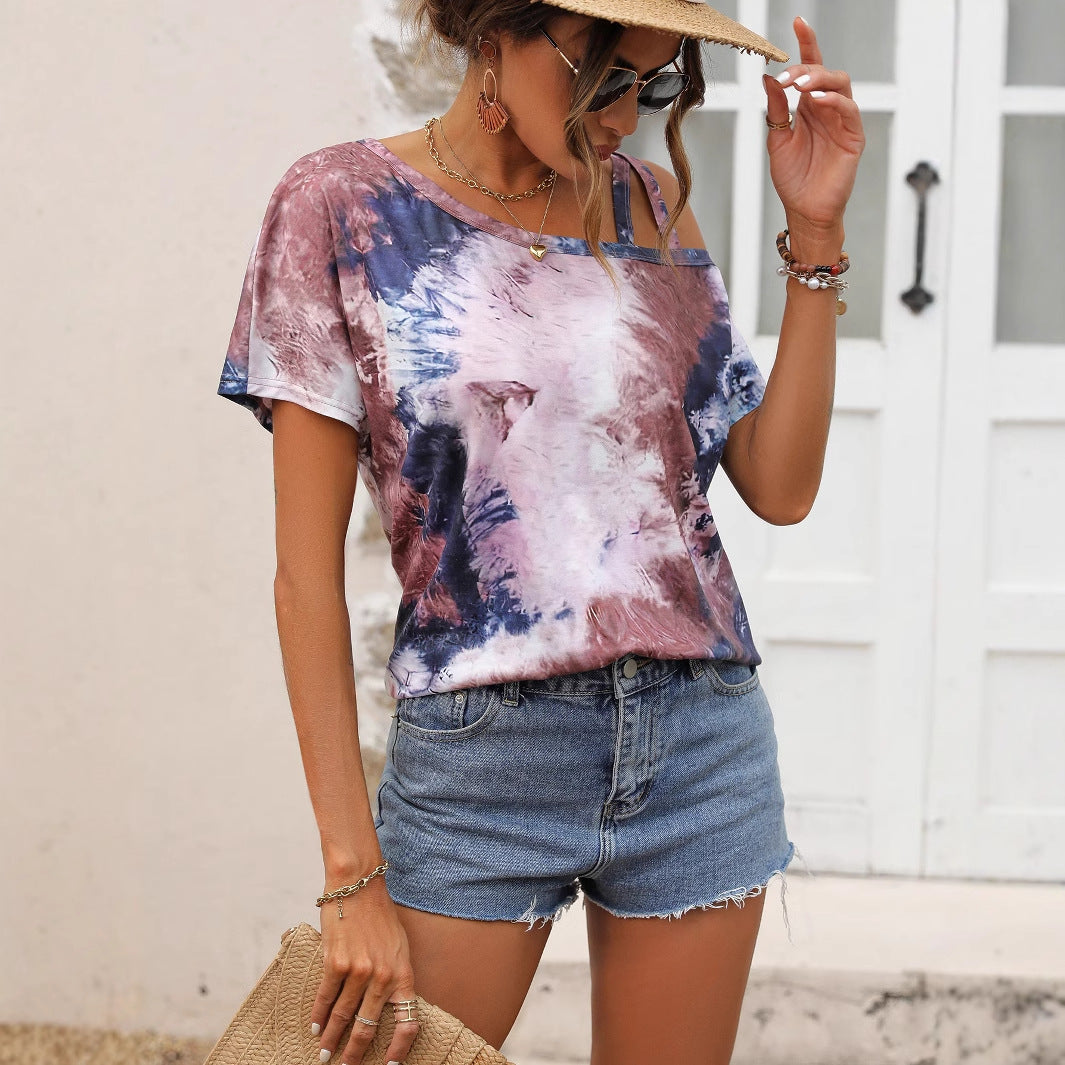 T-shirt oversize pour femmes avec coupe asymétrique et détails de bretelles raffinés Chic und Stil
