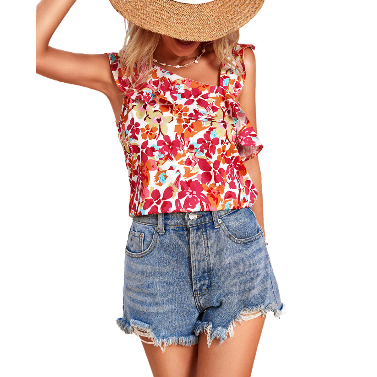 Tunique et blouse légère pour femmes avec des détails romantiques en volants et un motif floral Chic und Stil