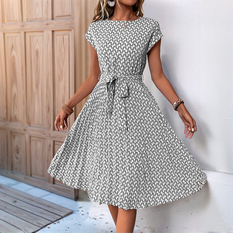 Robe midi à imprimé floral pour femmes avec cordon de taille réglable Chic und Stil