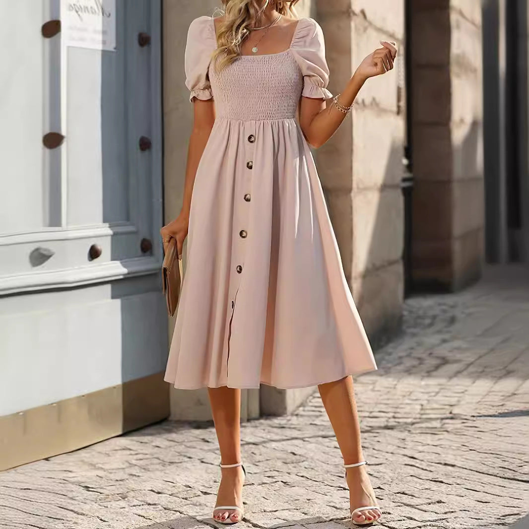 Robe midi à boutons sur le devant avec manches bouffantes Chic und Stil
