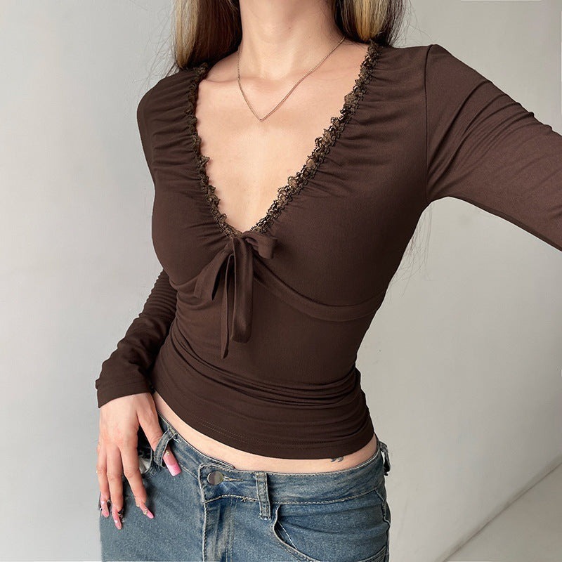T-shirt à manches longues pour femmes avec bord en dentelle Chic und Stil