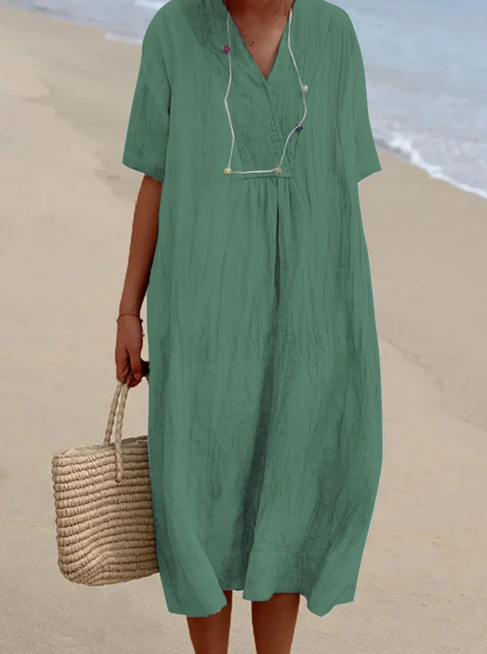 Robe longue décontractée pour femmes à col en V et coupe généreuse Chic und Stil