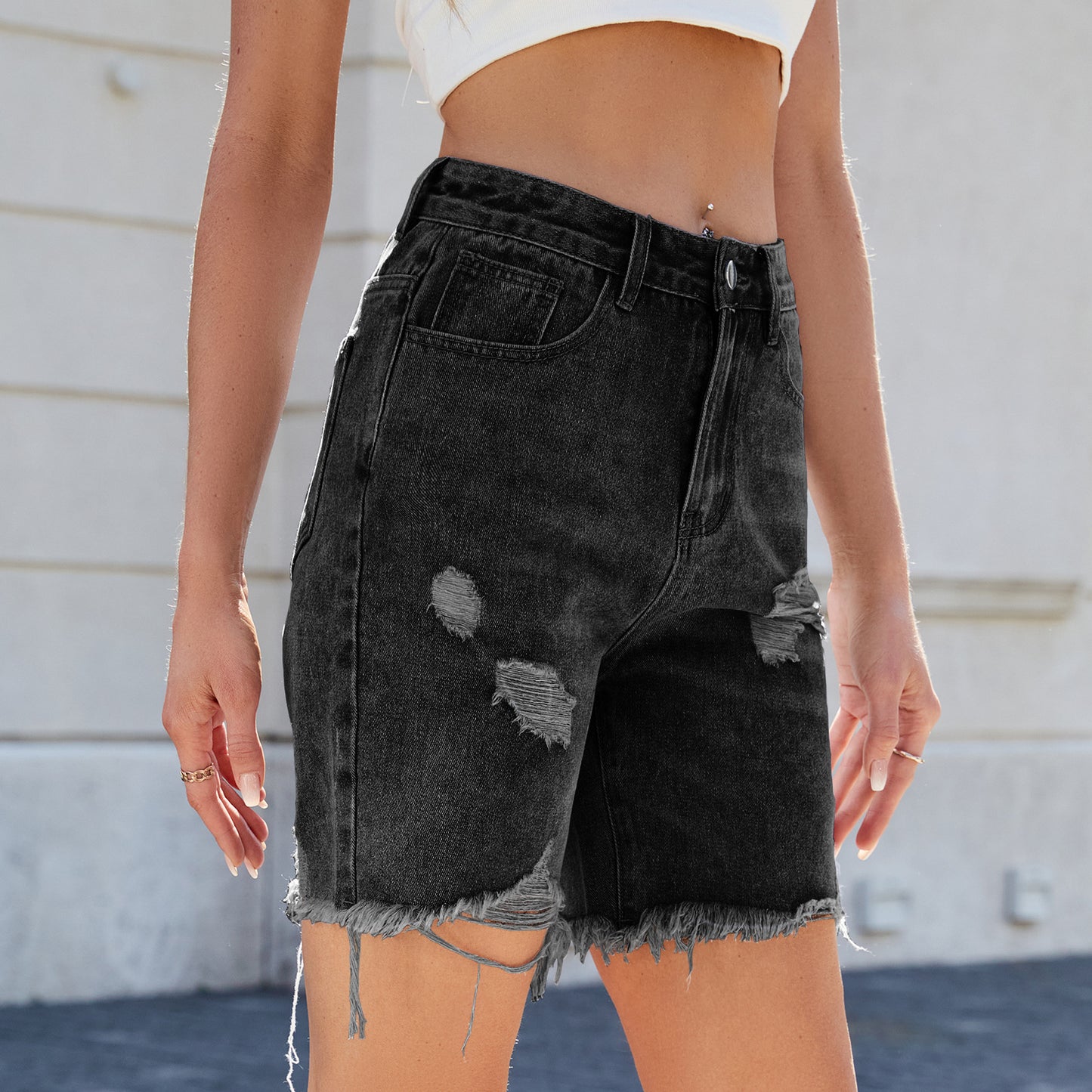 Chic and Stylish High Waisted Ripped Denim Shorts for Women