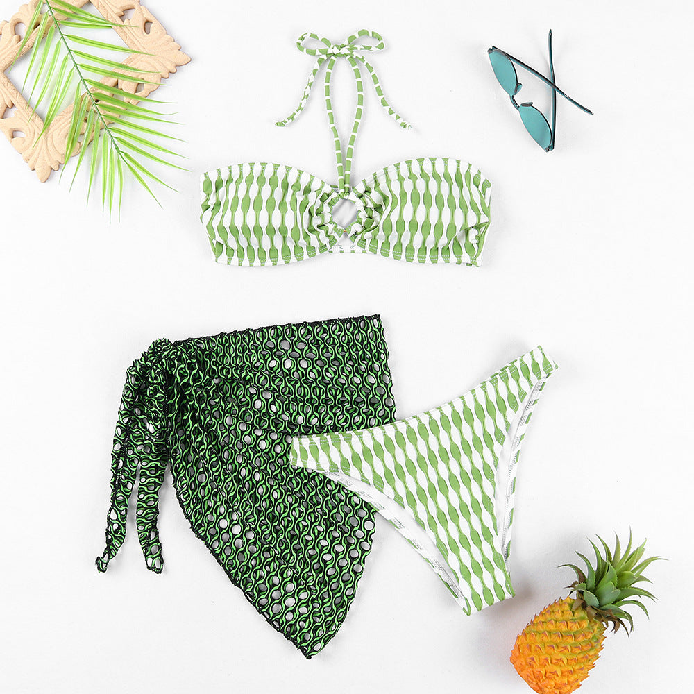 Bikini bandeau pour femmes avec motif de vagues unique et tissu en filet stylé Chic und Stil