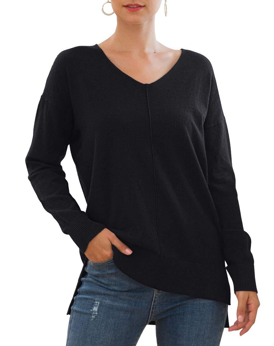 Pull élégant femmes à décolleté en V avec ourlet asymétrique Chic und Stil