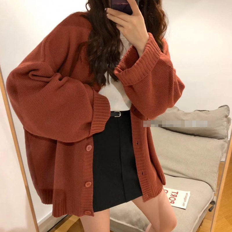Cardigan en tricot décontracté pour femmes avec des manches volumineuses et une patte de boutonnage Chic und Stil