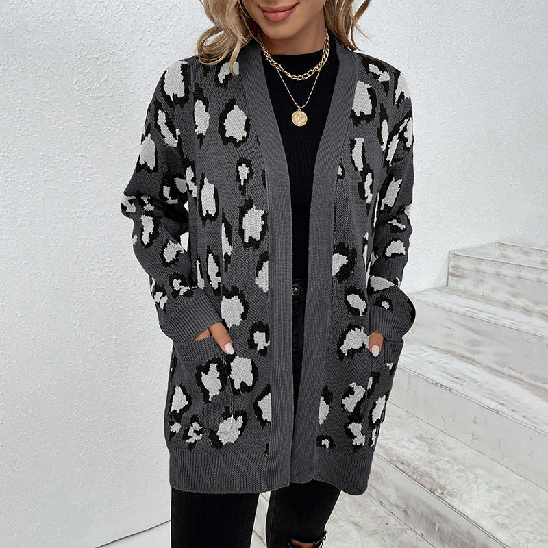 Veste en tricot à motifs léopard pour femmes avec poches pratiques Chic und Stil