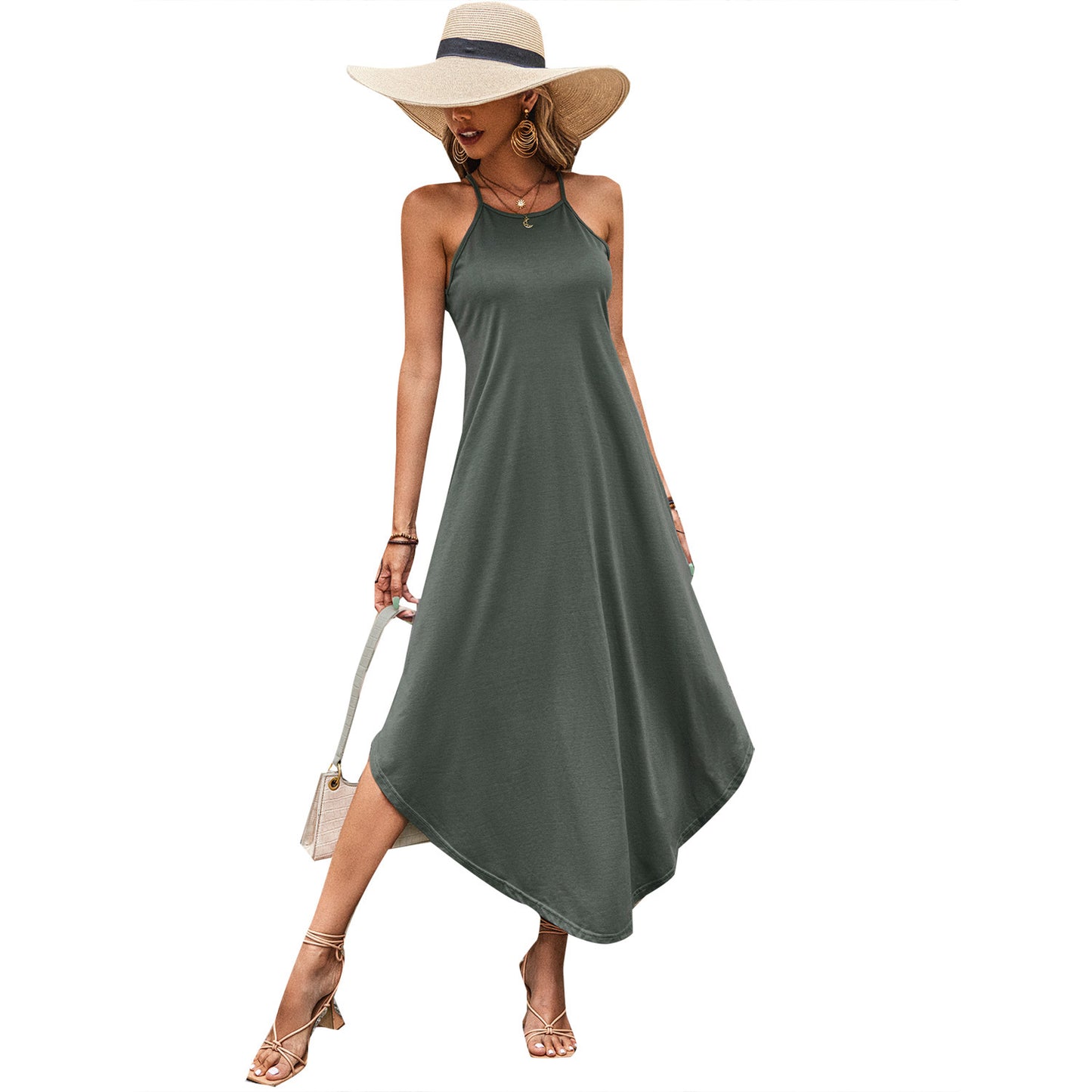 Robe maxi femme avec des bretelles spaghetti élégantes et un ourlet asymétrique Chic und Stil