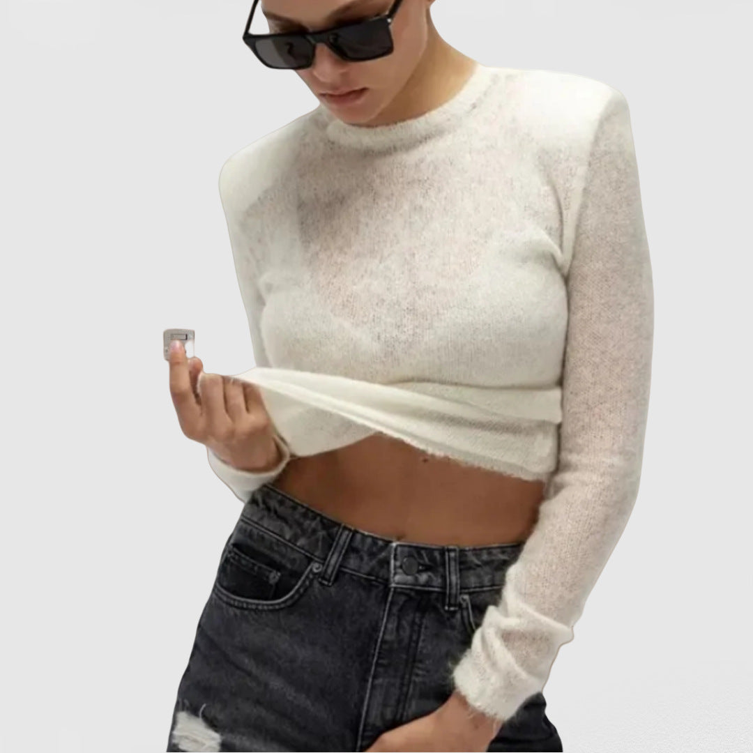 Pull en tricot transparent pour femmes avec décolleté en V Chic und Stil