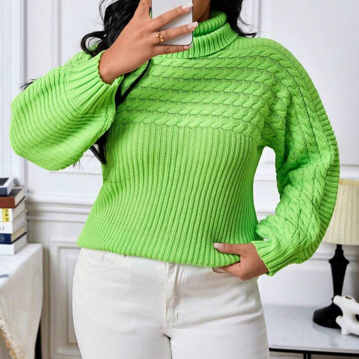 Pull en tricot décontracté pour femmes avec col haut et motif de tresse original Chic und Stil