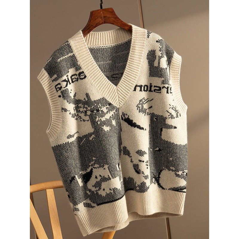 Pull sans manches en tricot graphique pour femmes Chic und Stil