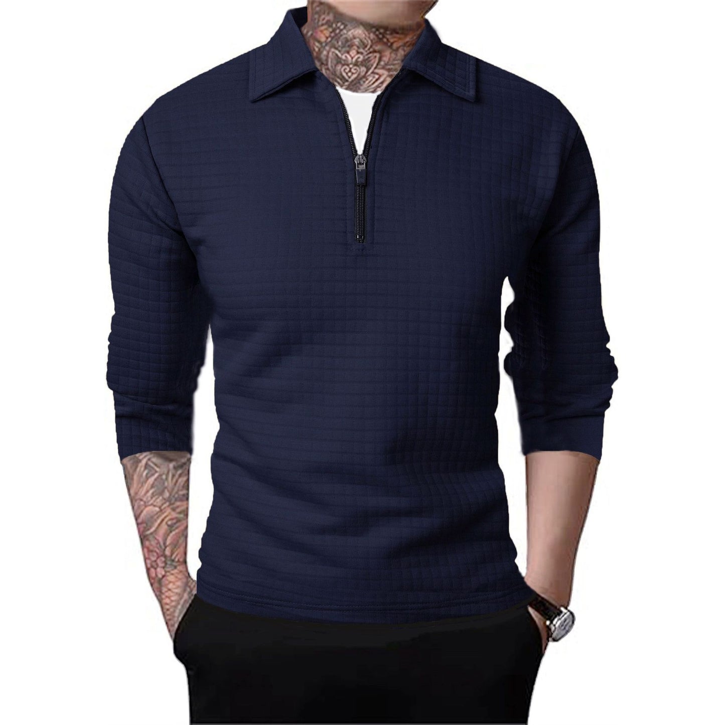 Pull structuré pour hommes avec zip court Chic und Stil