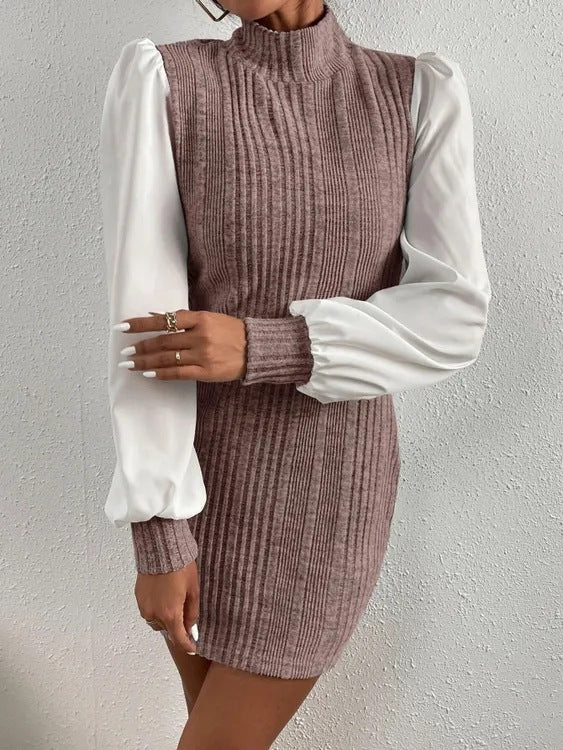 Robe en tricot pour femmes avec des manches bouffantes élégantes et un col montant Chic und Stil