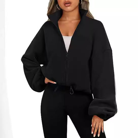 Pull-over en molleton décontracté pour femmes avec col haut et cordon de serrage Chic und Stil