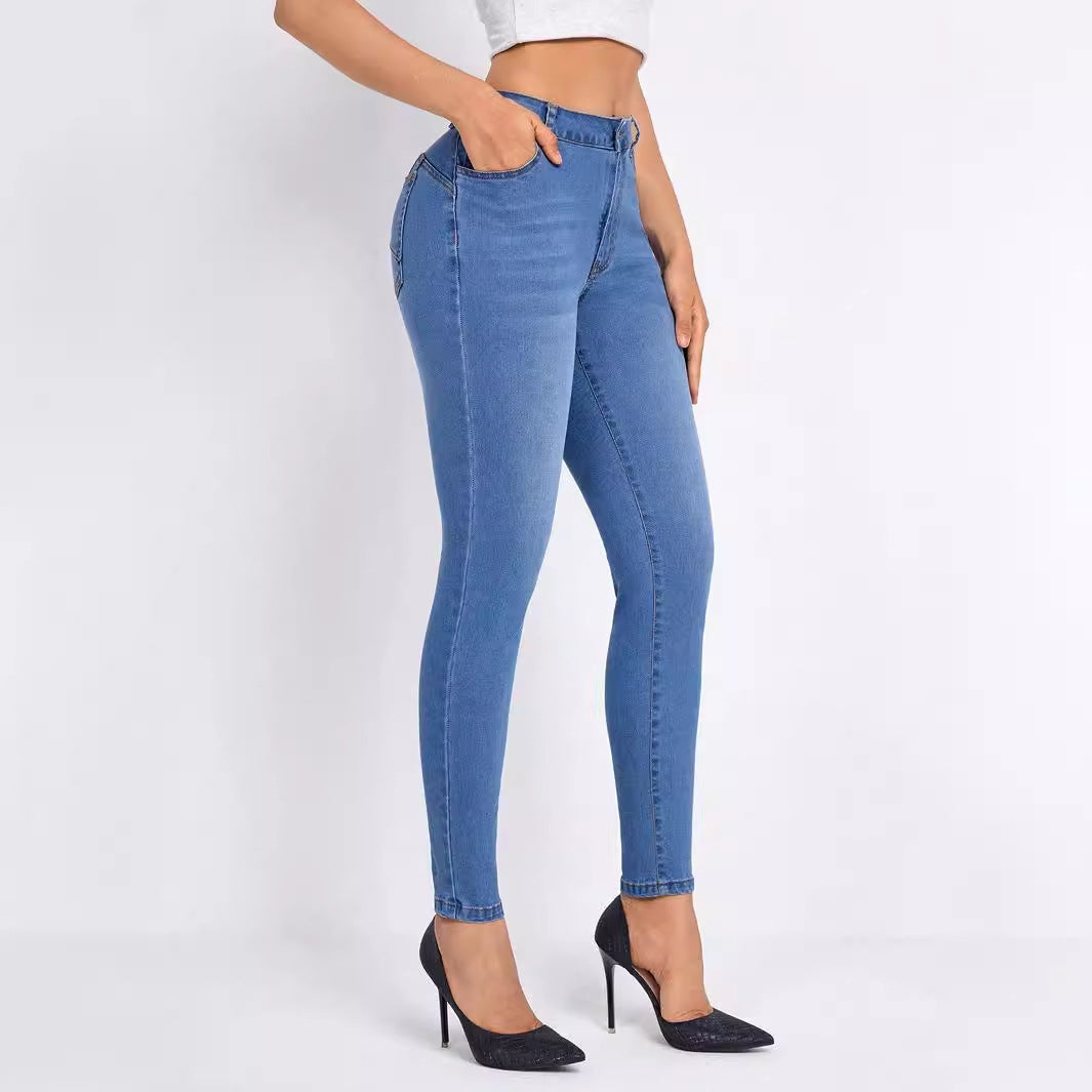 Jean haute taille pour femmes avec coupe ajustée et taille élastique Chic und Stil