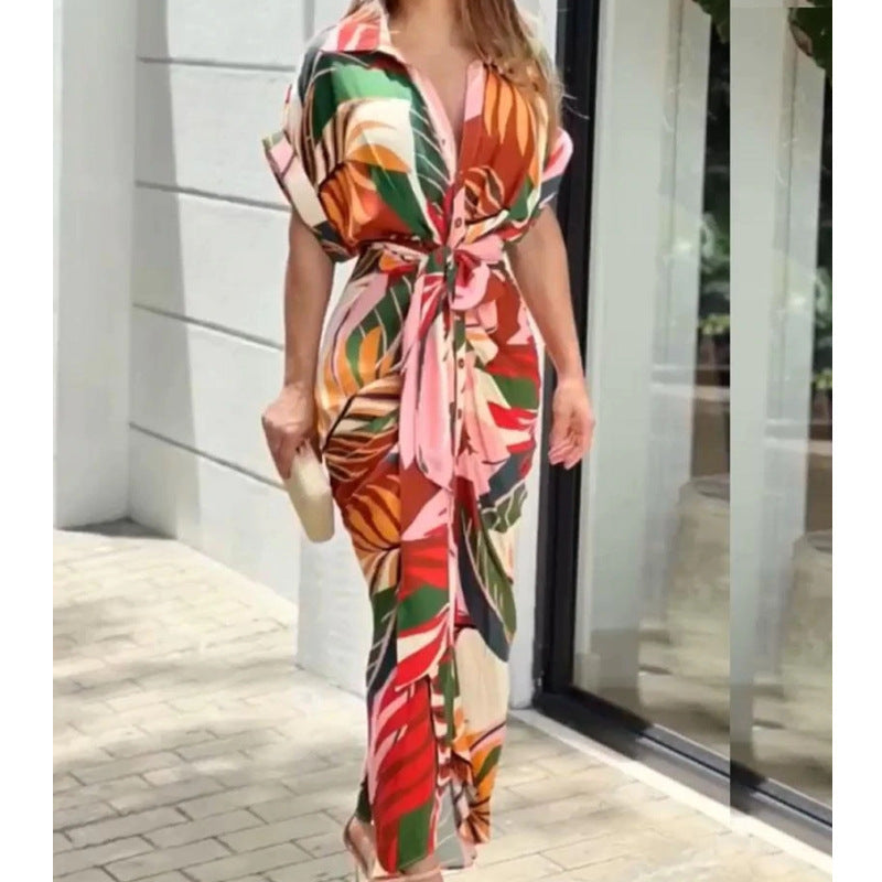 Robe maxi à nouer à l'avant avec imprimé floral Chic und Stil