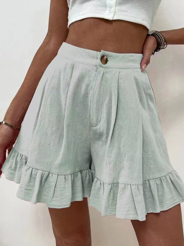 Shorts à volants pour femmes avec taille élastique et poches latérales Chic und Stil