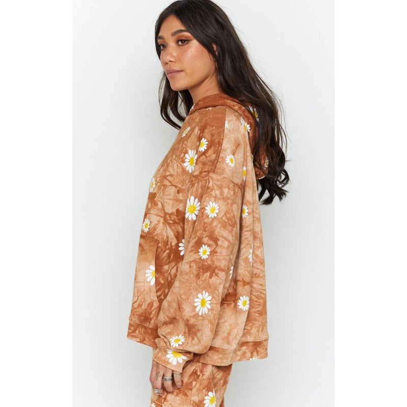 Dames Pull à capuche oversize avec motif floral Chic und Stil