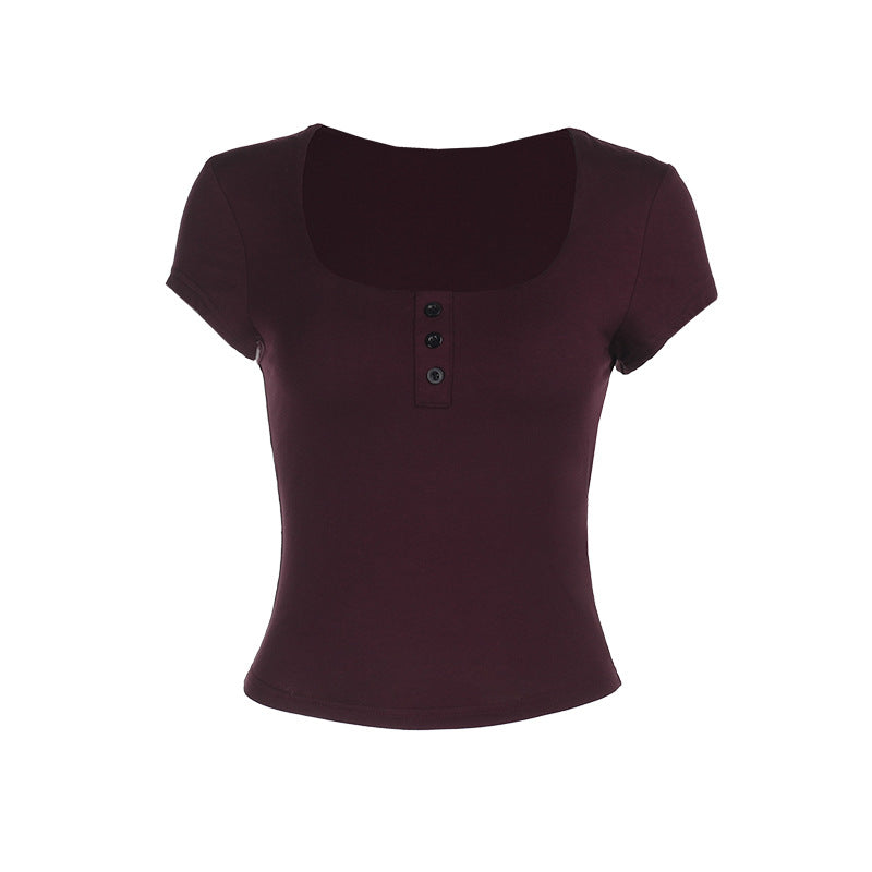 T-shirt court pour femmes avec décolleté ondulé Chic und Stil